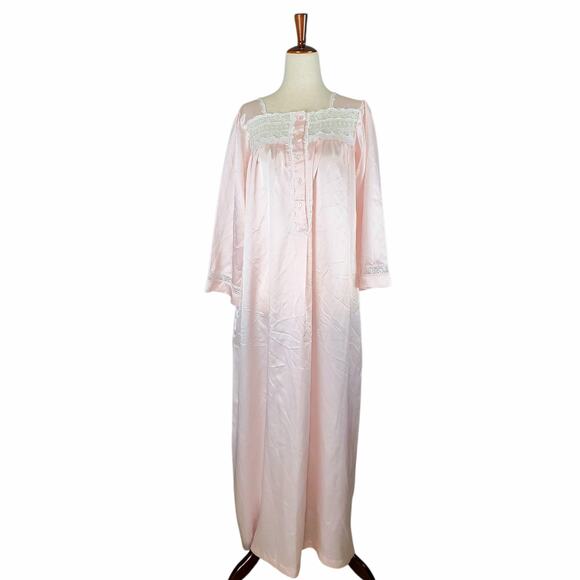 Vintage 80's Christian Dior Pink Lace Detail Coquette Nightgown - Size Large - Picture 1 of 6